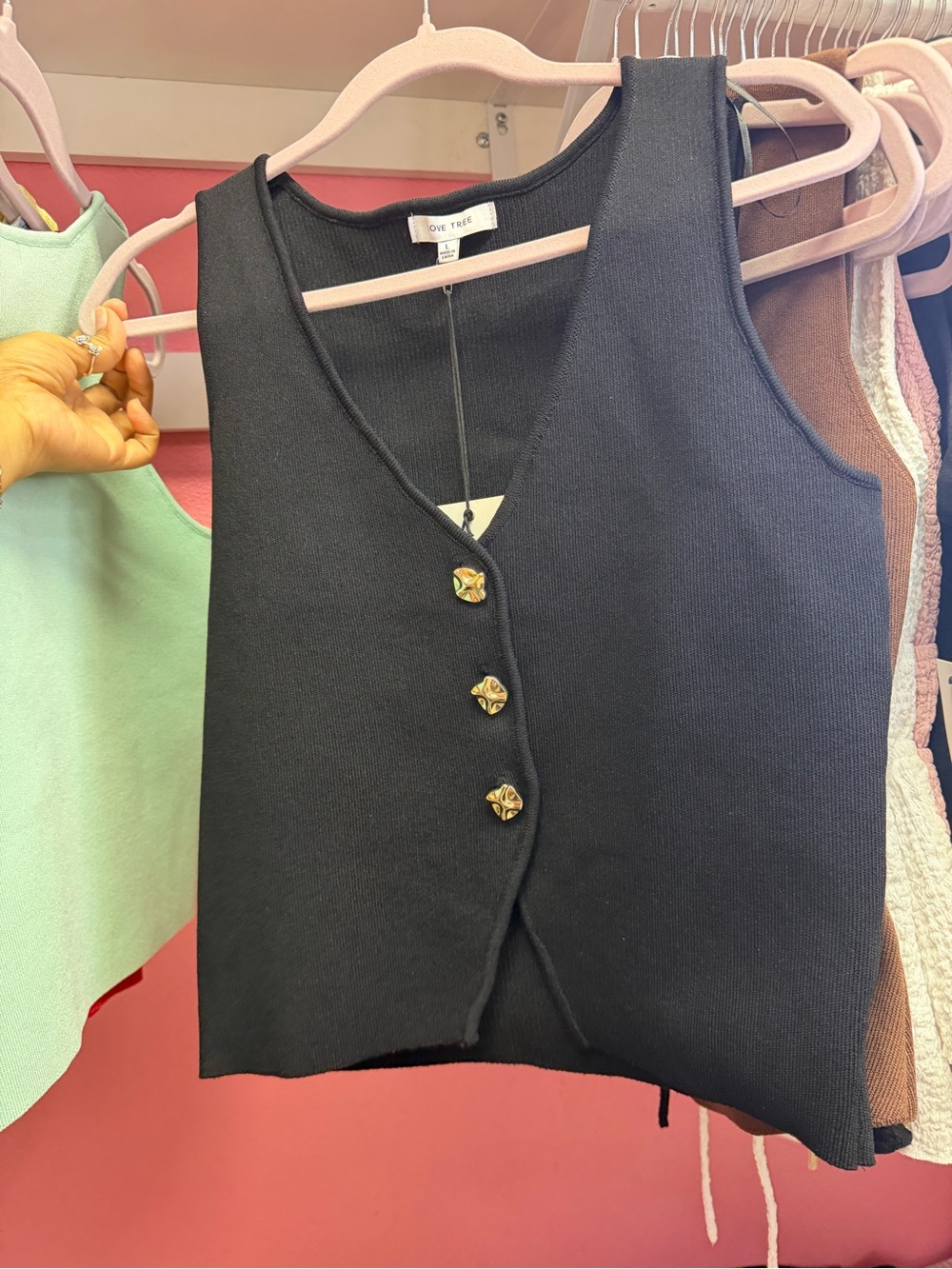 One Teaspoon Black Knit Button Tank with Gold Buttons